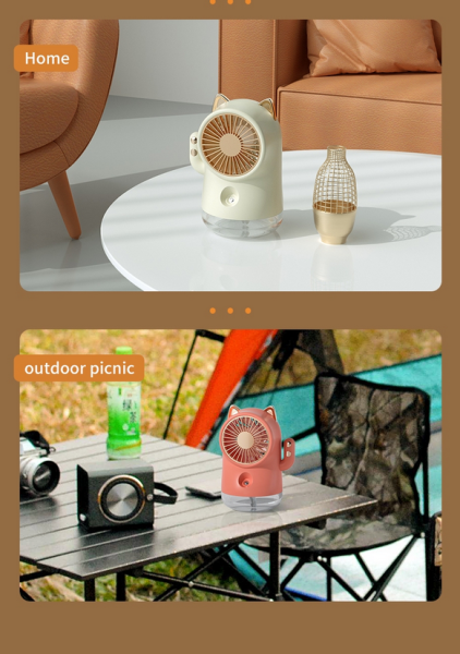 Настольный мини-вентилятор «Кошка» SPRAY FAN FY-80 (увлажнение и охлаждение, 3 режима обдува, USB)